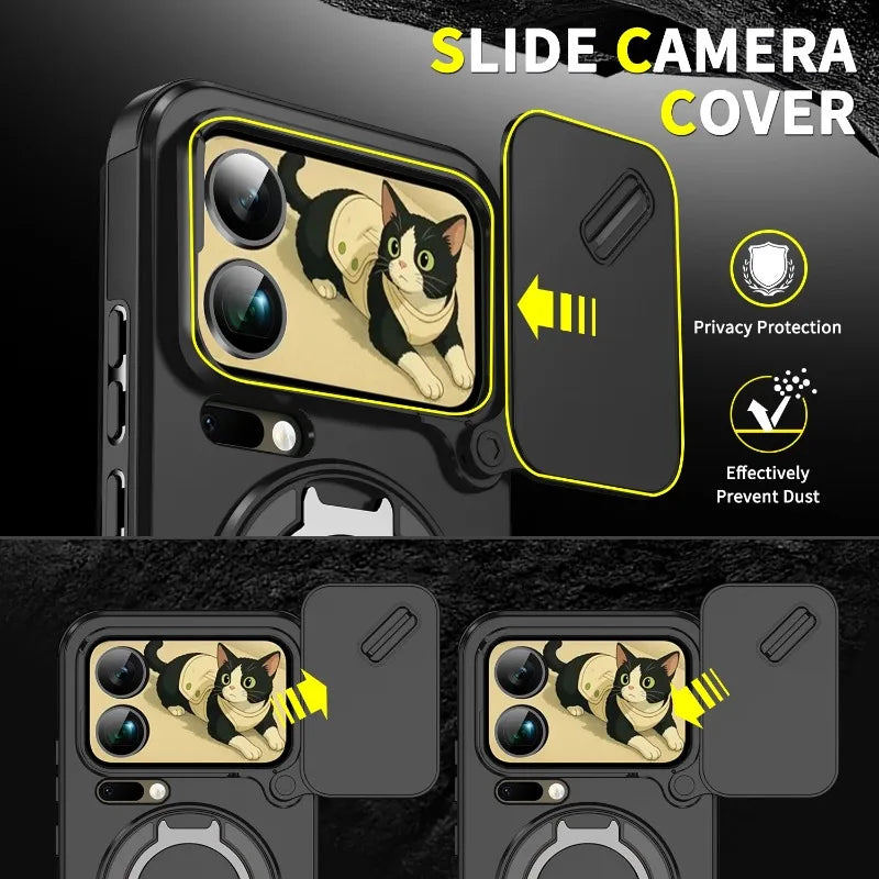 New 360° Rotating Ring Case Kickstand Camera Slider Hard Matte Shockproof Cover For Xiaomi 17 Pro Max POCO M8 PRO 5G Case