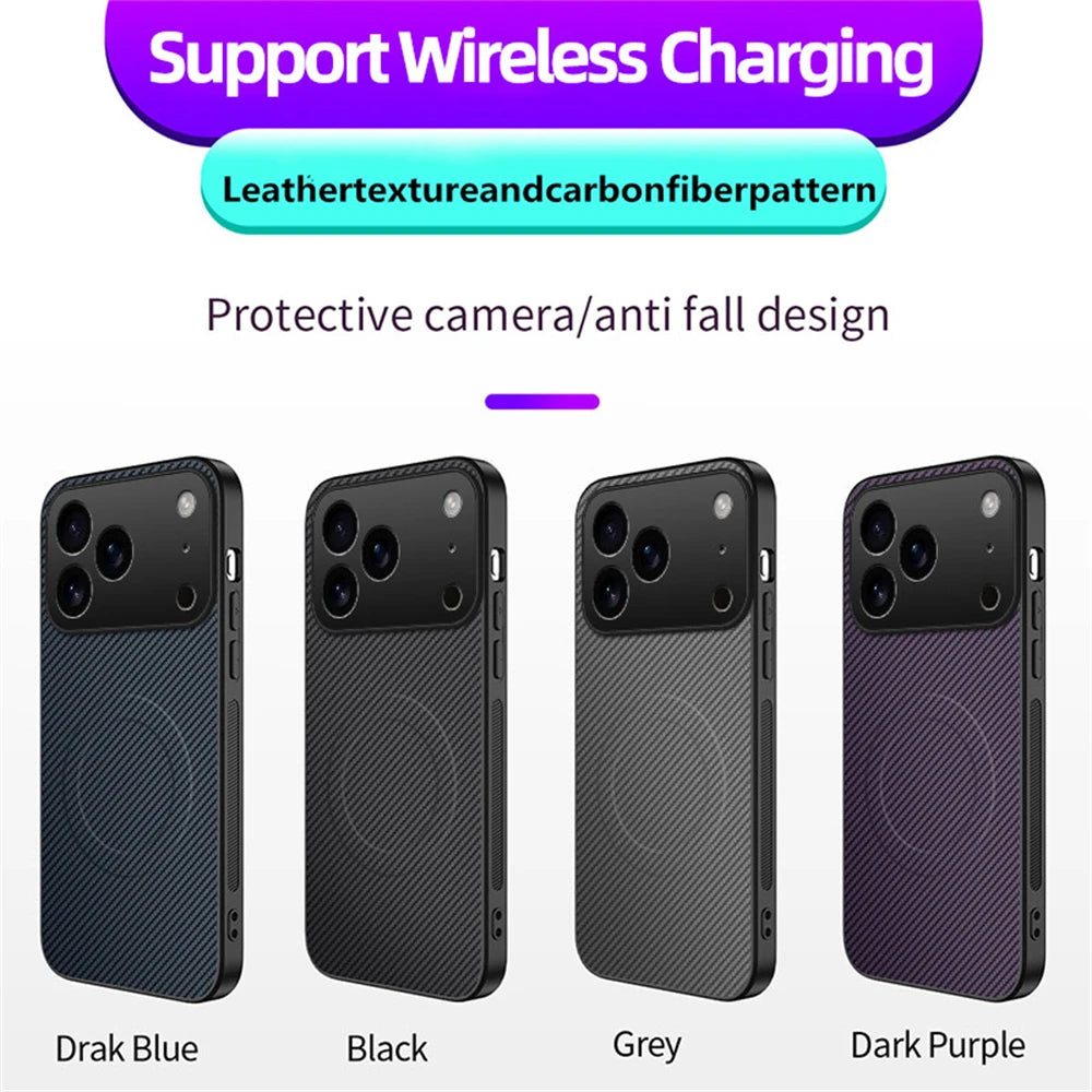 Luxury Ultra Thin Carbon Fbier Magnetic Leather Case for iPhone 17 16 15 14 13 Pro Max 17Air 16E Magsafe Wireless Charging Cover