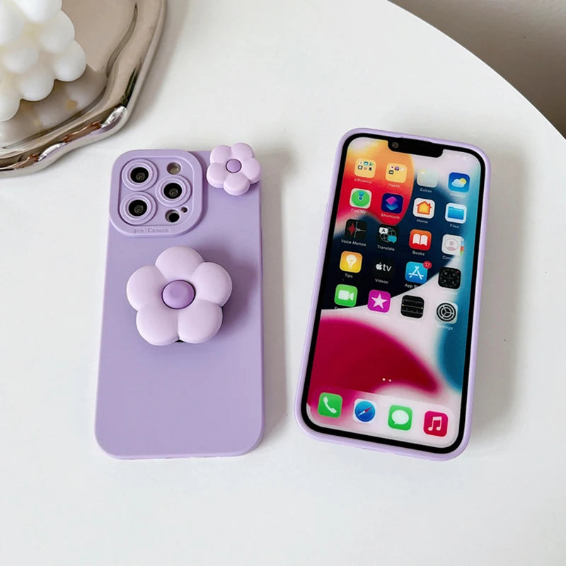 Cute Luxury Flower Holder Case for Samsung Galaxy Note 8 9 10 20 Ultra S8 Plus S9+ S10 Plus S20 S21 Soft Lavender Stand Cover