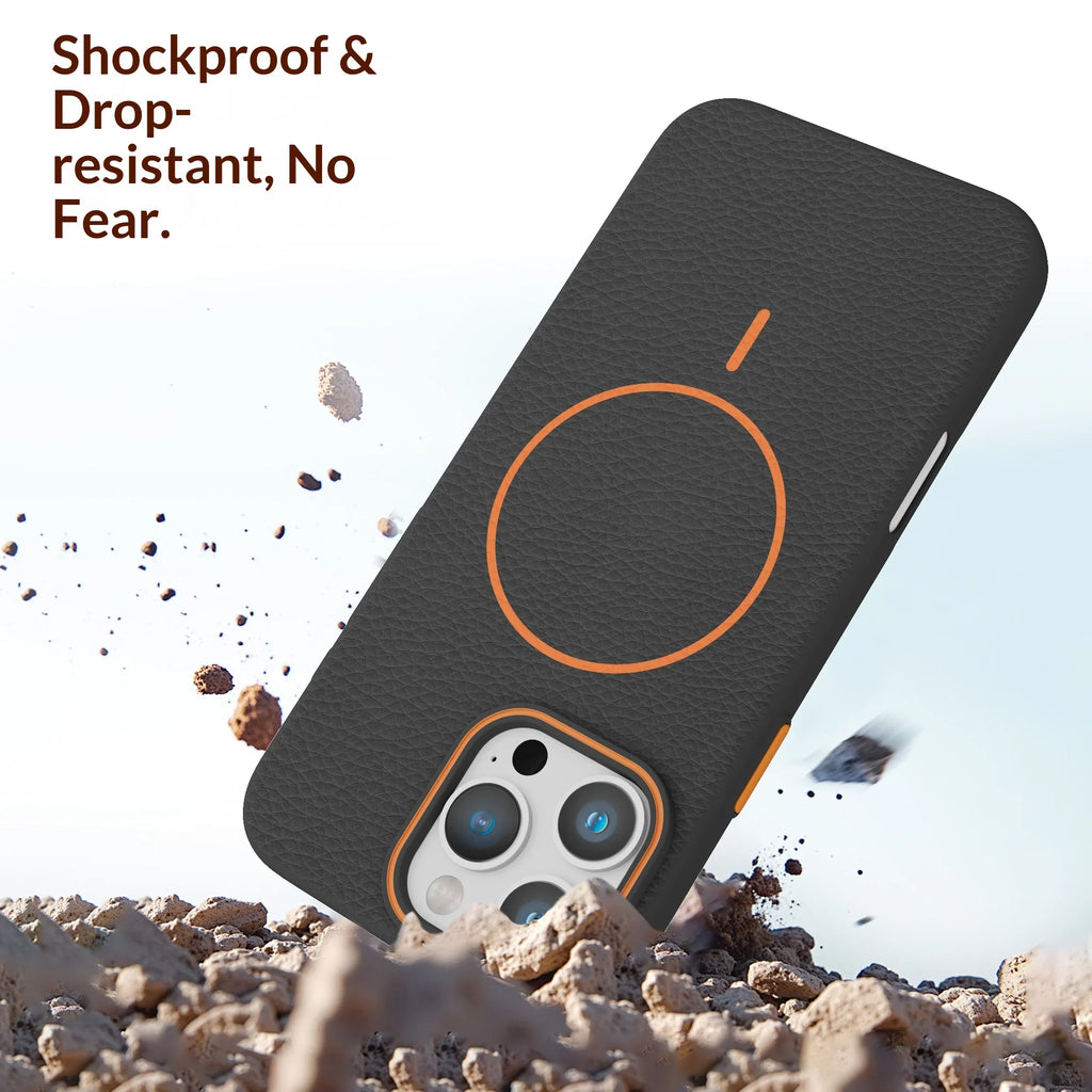 Luxury Lichee Pattern Leather Strong Magnetic Phone Case for iPhone 17 Pro Max 16 Plus 15 14 13 12 for Magsafe Shockproof Cover