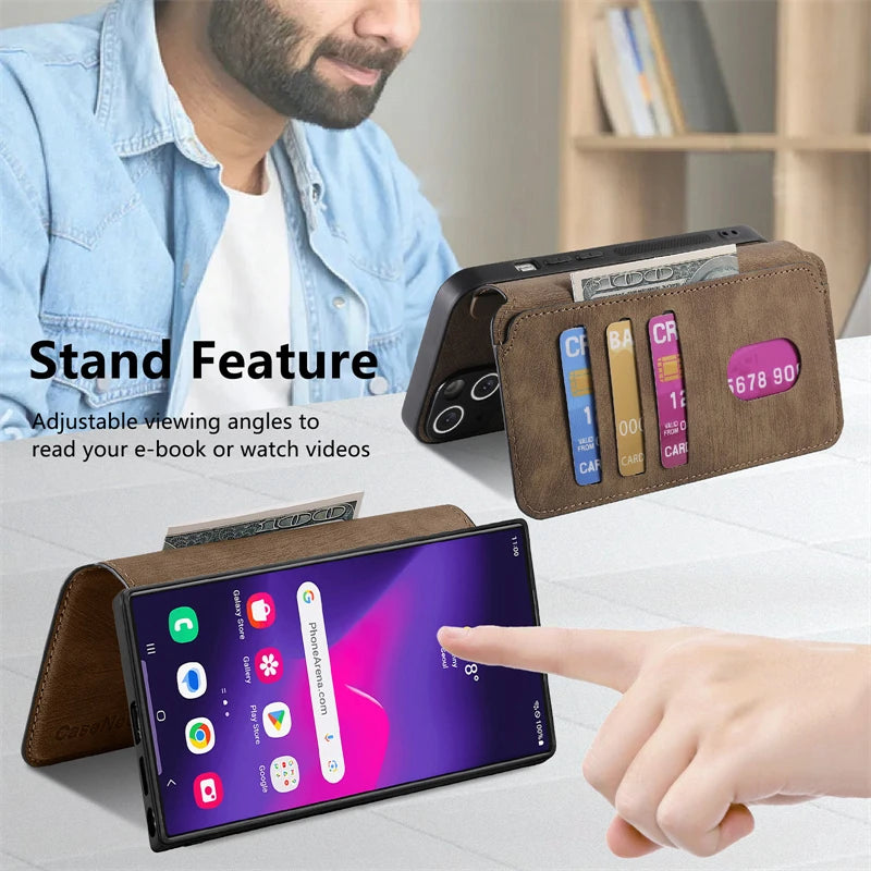 2 in 1 Magnetic Flip Leather Case for Samsung Galaxy S25 Edge S24 Ultra S23 S22 Plus S21 Fe S25Edge Magsafe Card Wallet Cover