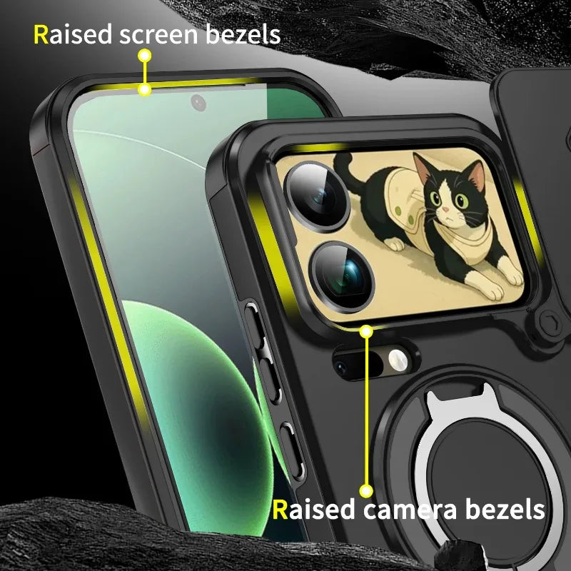 New 360° Rotating Ring Case Kickstand Camera Slider Hard Matte Shockproof Cover For Xiaomi 17 Pro Max POCO M8 PRO 5G Case