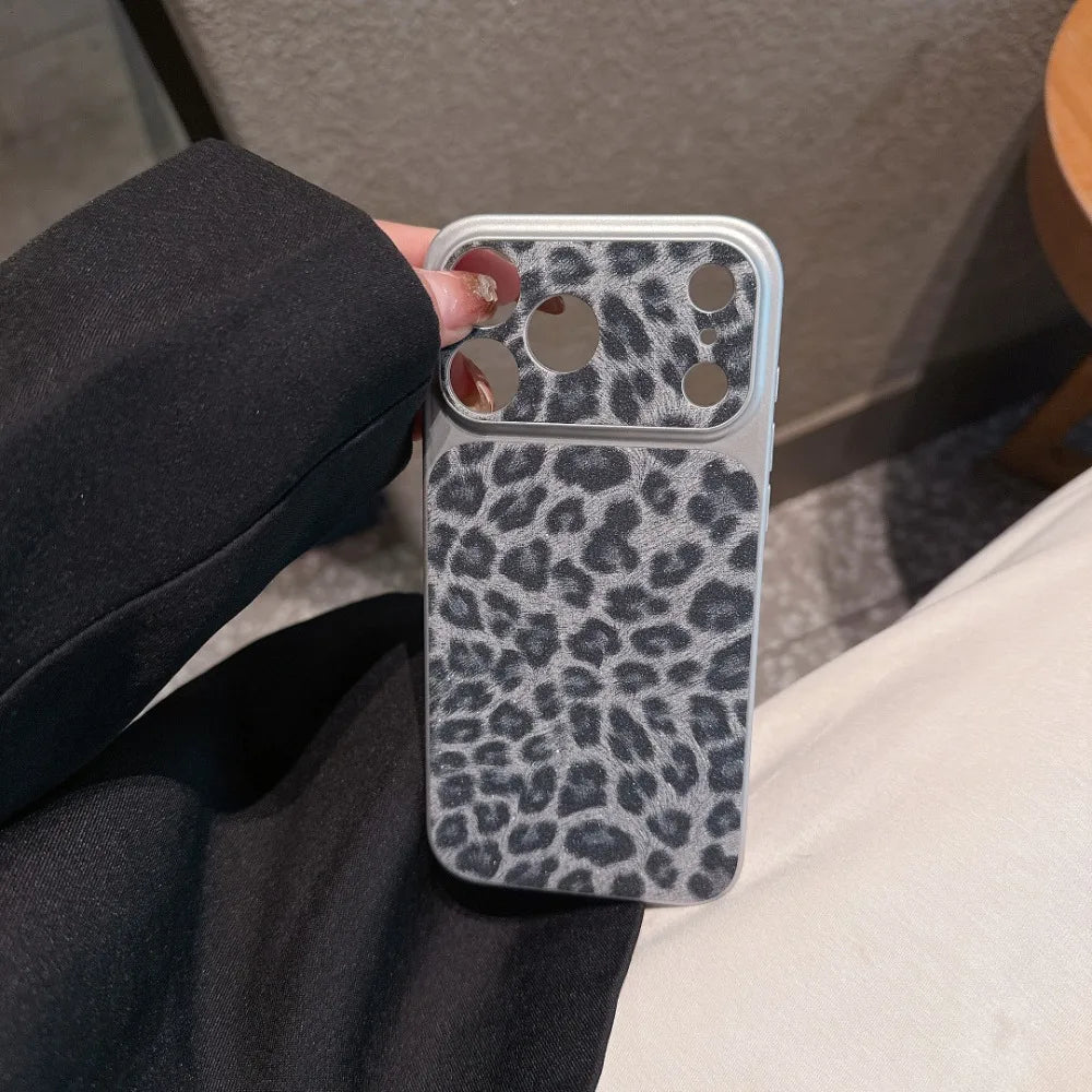 Luxury Leopard Print Phone Case For iPhone 17 16 15 14 13 12 Pro Max Case Creative Ins Style Shockproof Ultra Slim Glitter Cover