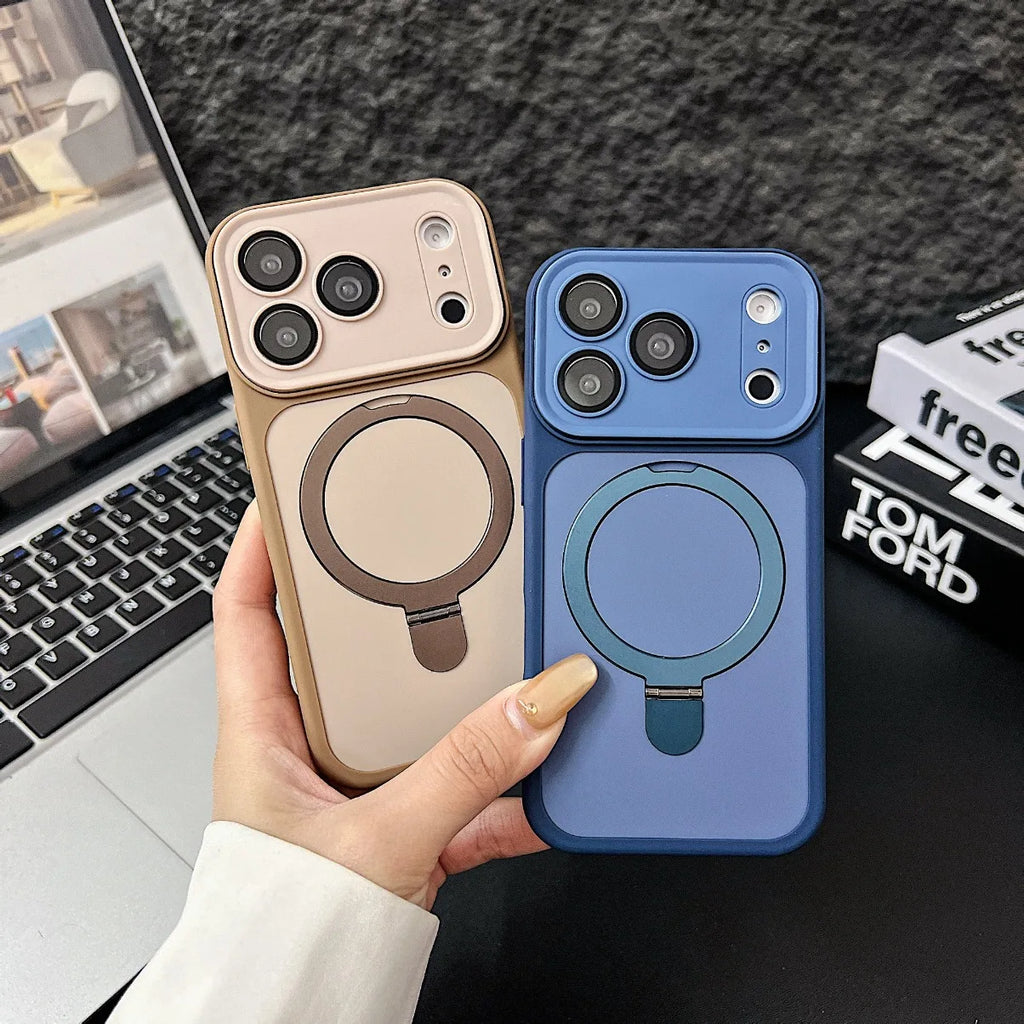 Magnetic Bracket for iPhone 17 Pro Max 16e 16 15 14 Plus 13 12 11 Phone Case with Lens Film Camera Protection For MagSafe Cover
