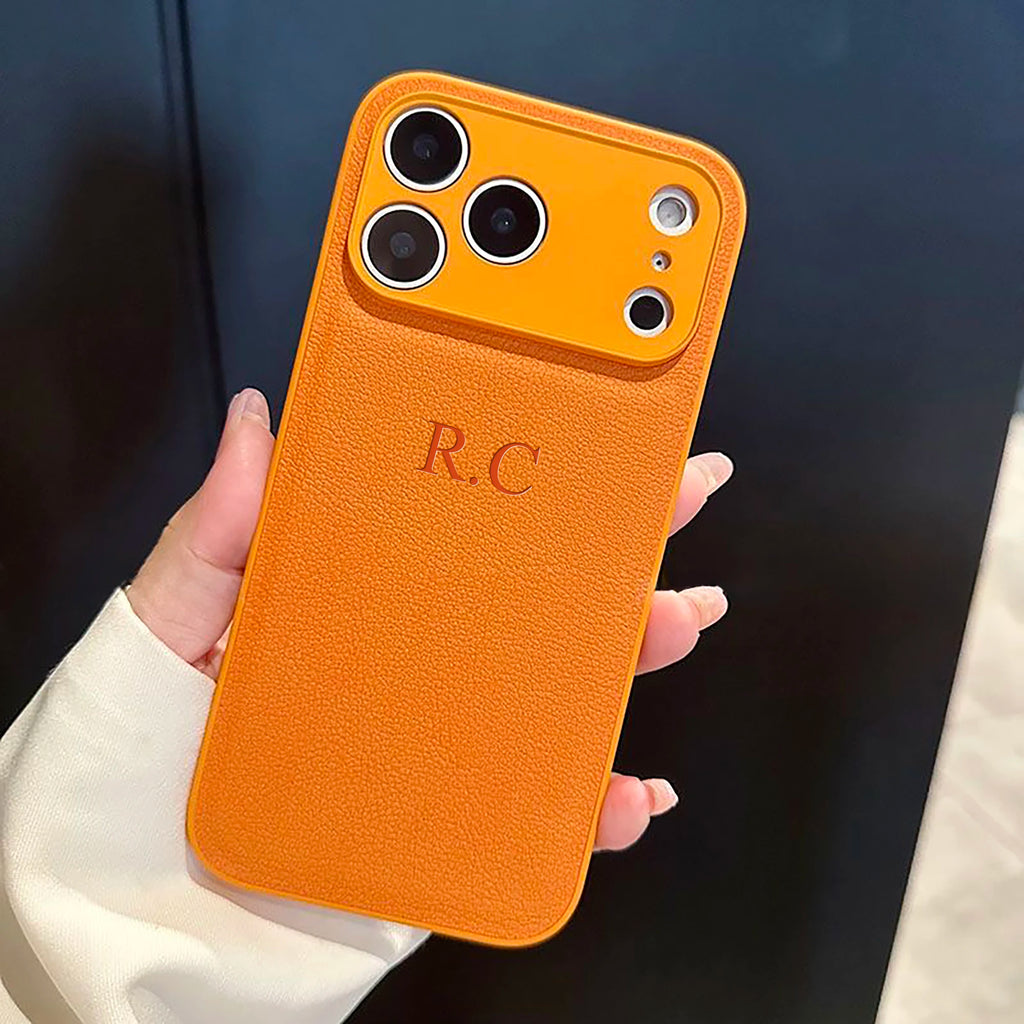 Custom Name Phone Case For iPhone 17 16 15 14 13 Pro Max Plus Air 3D Hot Stamping Faux Leather Cover Couple Gift