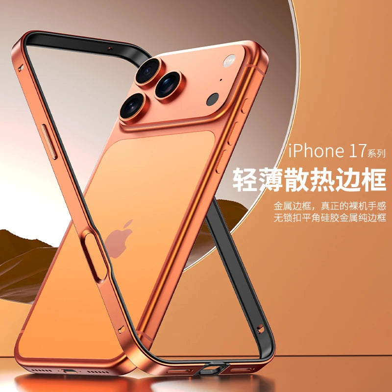 Orange Metal Silicone Bumper Case For iPhone 17 Pro Max Air 16E 16 E 15 Plus 14 13 12 17Pro iPhone17 17Promax Phone Accessories