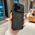 Shockproof Uneven Leather Card Holder Case For iPhone 17 Pro Max 16 15 14 13, Slim Window View Built-in Camera Protection Cover