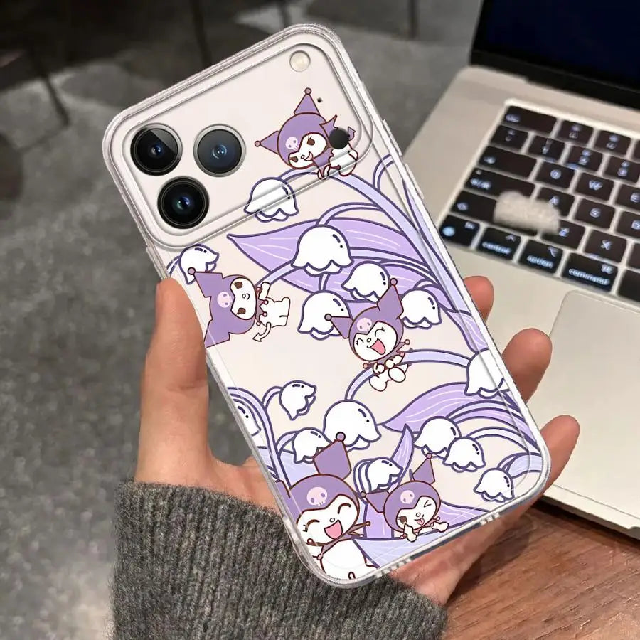 Clear Phone Cover Case for Apple iPhone 17 Pro Max 12 15 17e XS XR 11 Air 16 13 Mini 16e 14 Plus Sanrio Cinnamoroll Kuromi