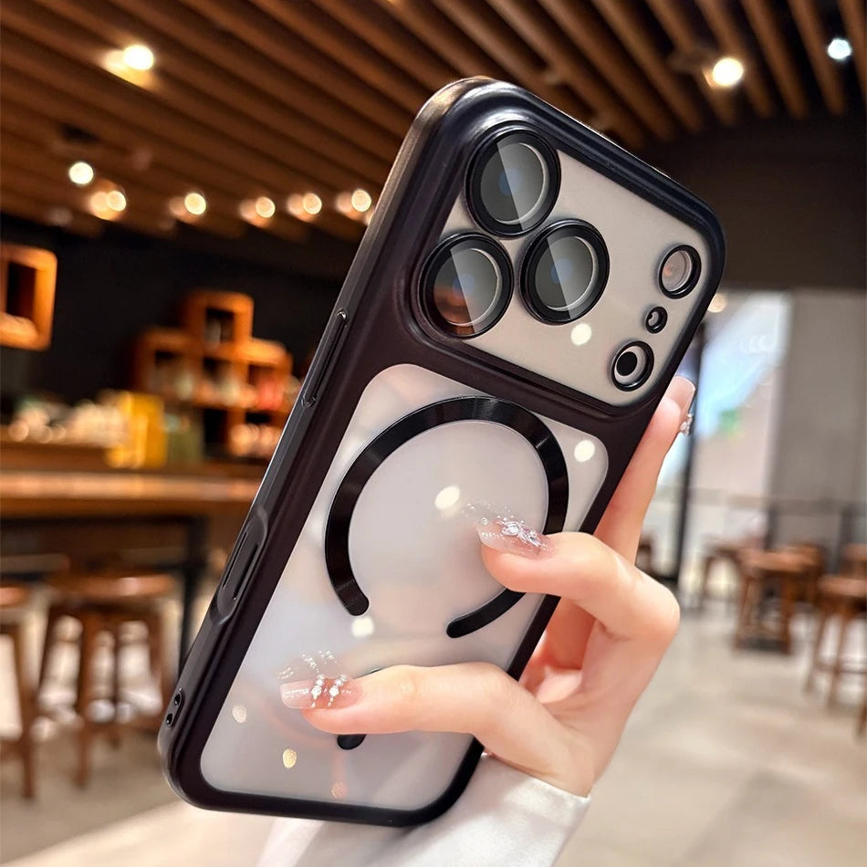 foriphone17proma Lens Protector Frosted for Magsafe Case for iPhone 17 Pro Max Soft Plating Magnetic Camera Control Button Cover