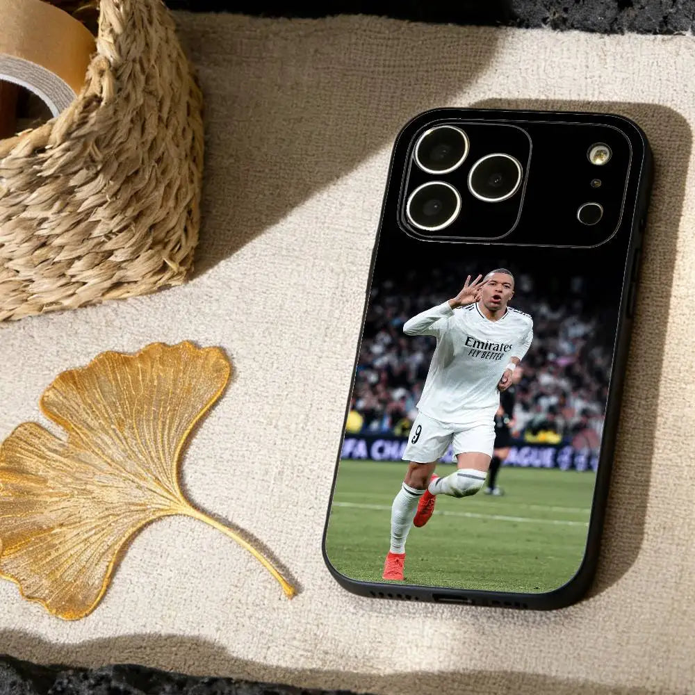 Football star K-Kylian M-Mbappe Phone Case For iPhone 17,16,15,14,13,12,11 X XR Plus,Soft Silicone Black Cover