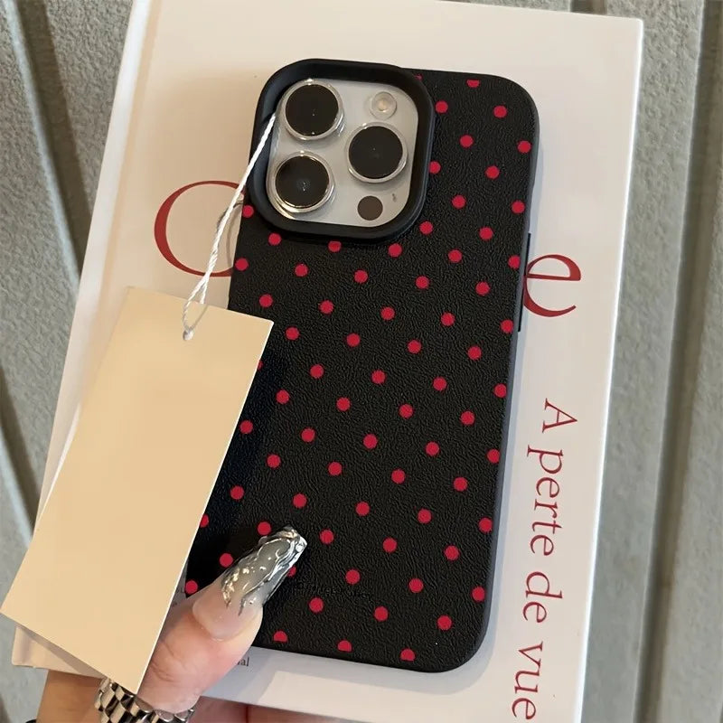 Chic Rose Red Polka Dot Design Lichee Pattern Phone Case For iPhone 17 16 15 14 13 12 11 Pro Max XS X XR 16E 16 Plus 17Air Cover