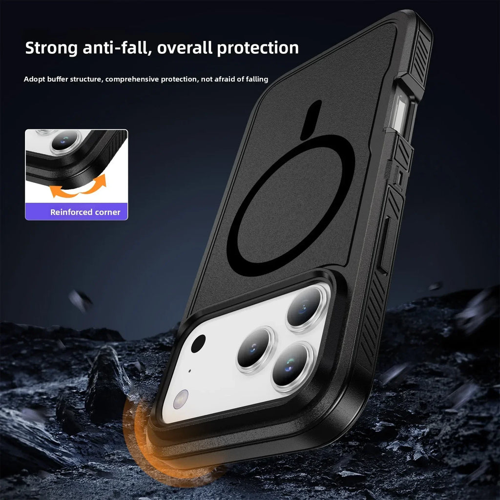 Rugged Military Grade Anti-Drop Ott Armor Case For IPhone17 Pro Max Air 16 15 14 Plus 13 12 For MagSafe Charging Protect Cover