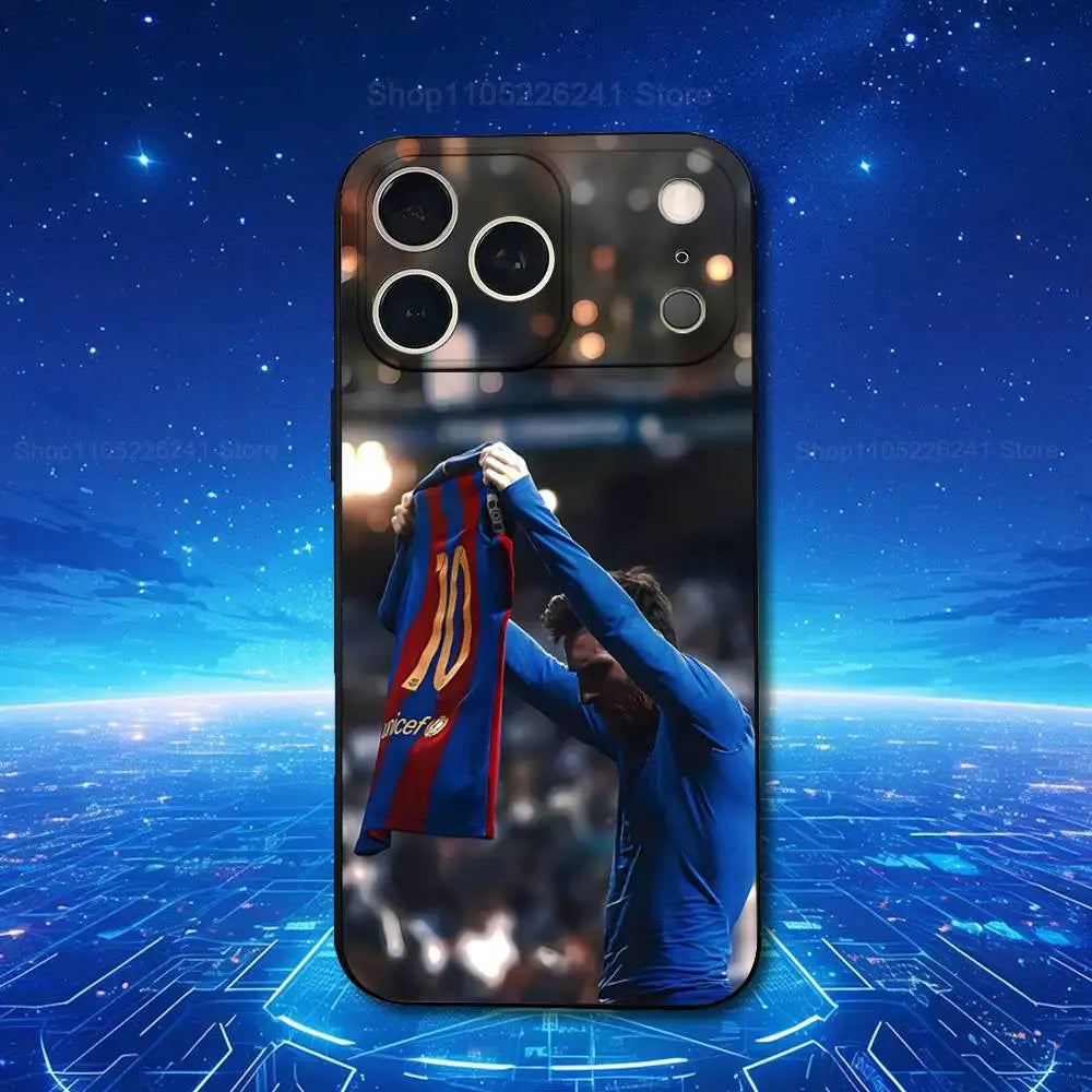 Football M-MesSI-S-M10 Cool For iPhone 13,17,11,12,16,14,15,Plus,Pro Max,XS,X,XR,SE,Mini,8,7,Soft Silicone Black Phone Case
