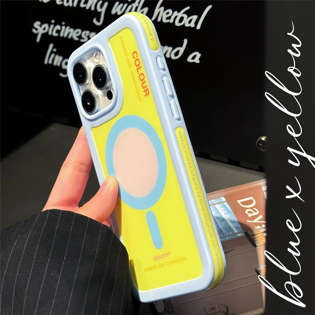 Dopamine Color Collision Magnetic Case For iPhone 16 15 14 Pro Max 13 Luxury Candy Color Shockproof Bumper for Magsafe Cover