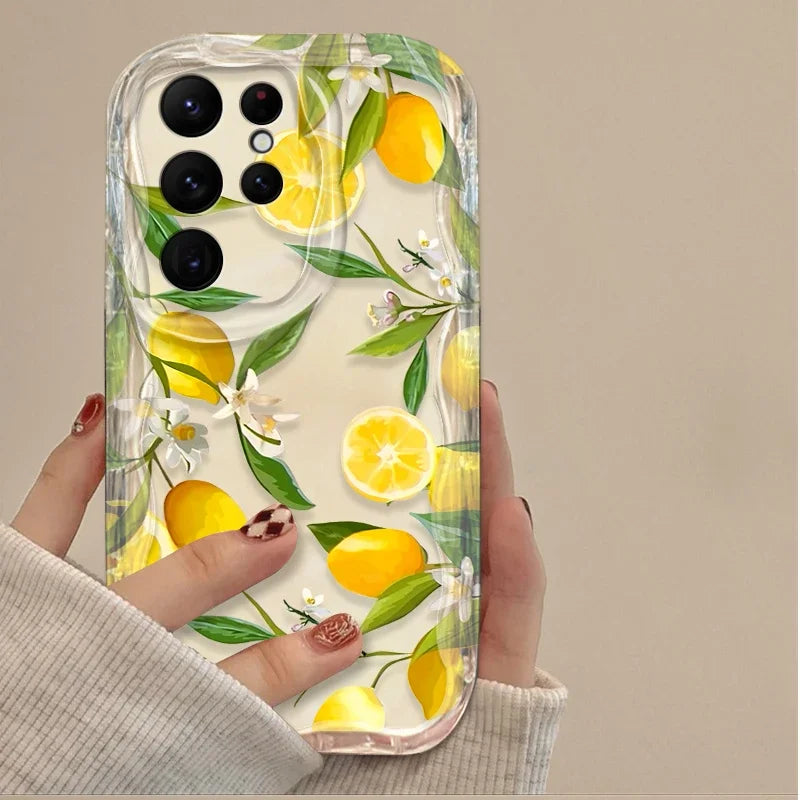 Fruit INS Lemon Flower Case For Samsung Galaxy S25 S24 Ultra S23 S22 S21 Plus FE A56 A36 A26 A16 A06 A15 A25 A35 A55 5G Cover