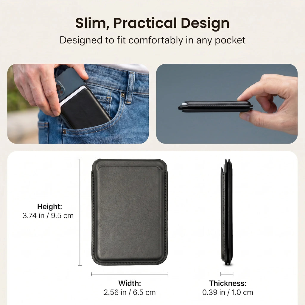 2 in 1 MagSafe Wallet Stand N52 Magnet PU Leather RFID Blocking Foldable Kickstand Hold 2 Cards Portable for IPhone 12-16 Series
