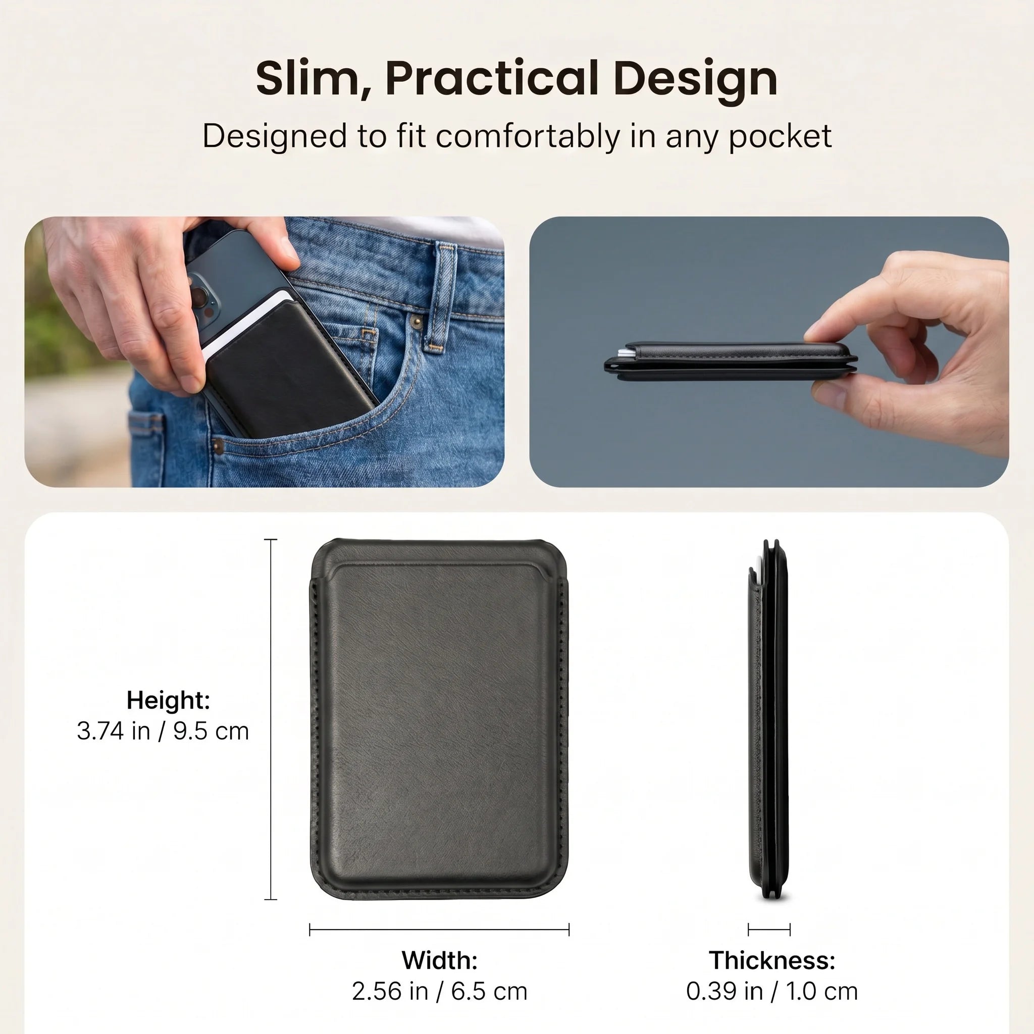 2 in 1 MagSafe Wallet Stand N52 Magnet PU Leather RFID Blocking Foldable Kickstand Hold 2 Cards Portable for IPhone 12-16 Series