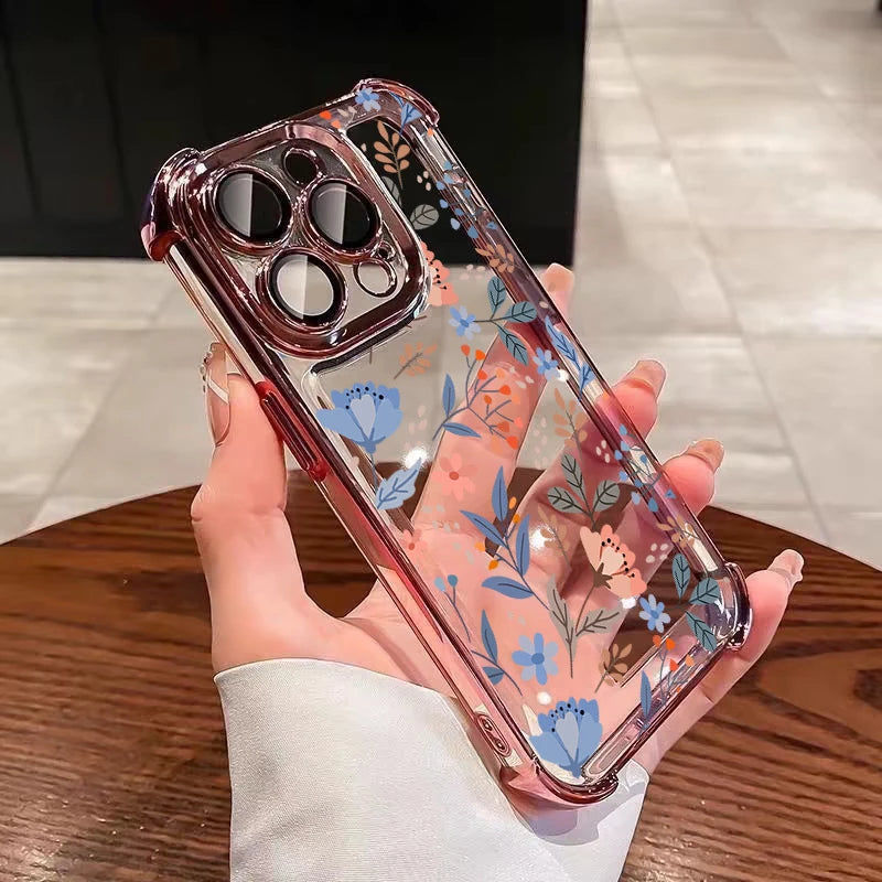 Phone Case For Xiaomi Note 15 14 13 Pro Plus 5G 12 11 4G Redmi 15C 15 14C 12C Small Flower Candy Plating Corner Clear TPU Cover