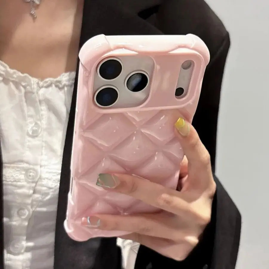 3D Rhombus Diamond Grid Pattern Phone Case For iPhone 17 Air 16 E 15 14 13 12 Mini 11 Pro Max Plus Glossy Shockproof Soft Cover