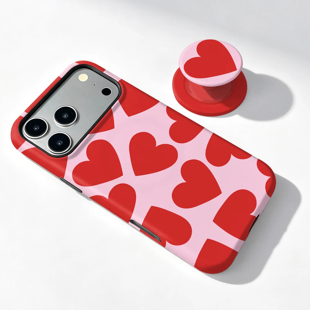 Magnetic Case For iPhone 17 16 15 14 13 12 11 Pro Max Air 16e 7 8 Plus XS Max X XR Love Heart 2 IN 1 Film Phone Holder Case