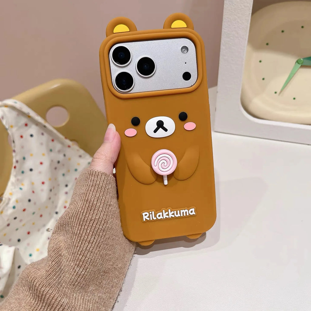 Cute Cartoon 3D Bear Phone Case For iPhone 17 16 15 14 13 12 11 Pro Max 7 8 Plus Silicone Cover