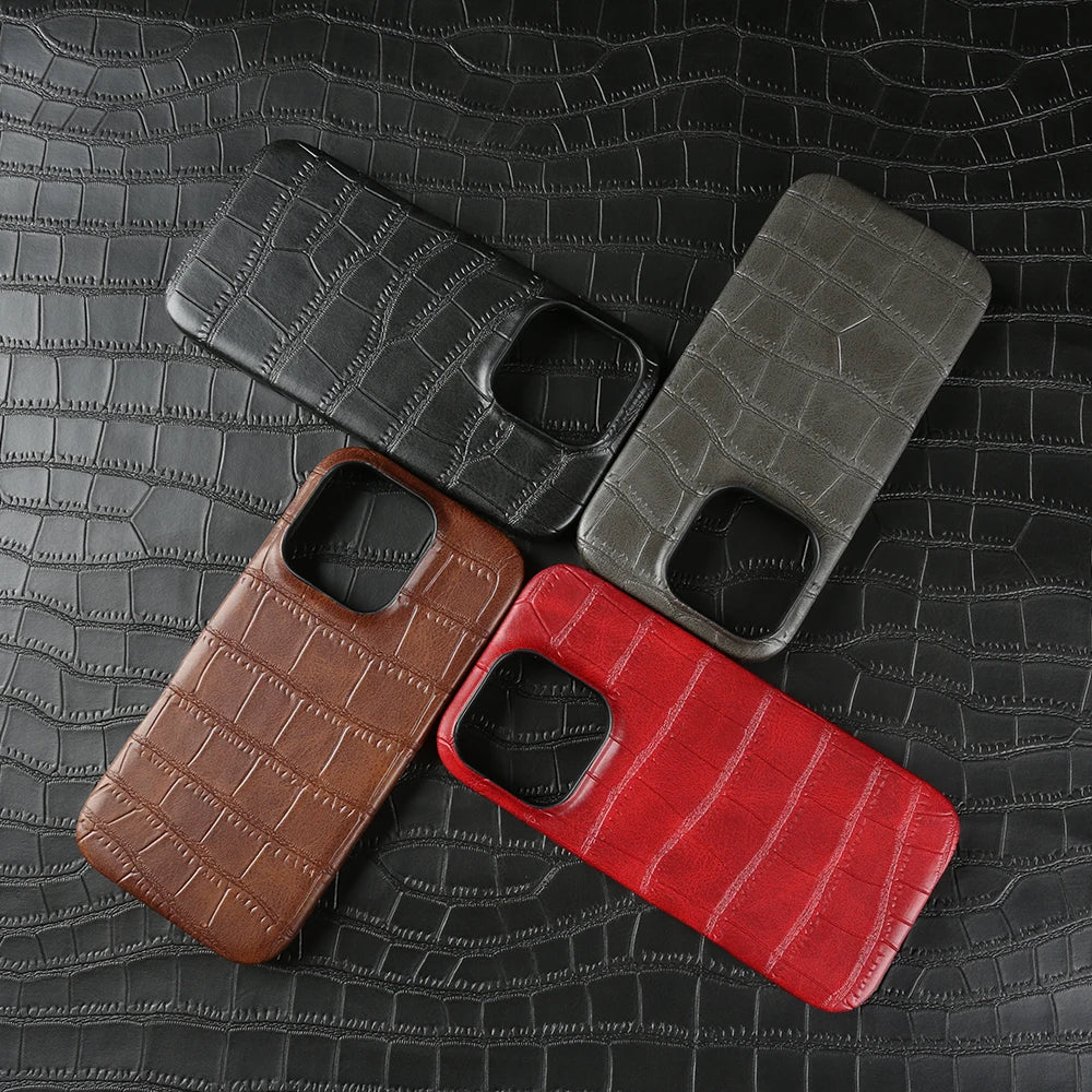 Luxury Crocodile Leather Phone Case For iPhone 17 Air 17e 16e 16 15 14 Plus 13 Mini 12 11 Pro Max Case Hard PC Protective Cover