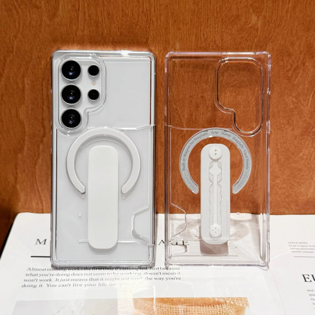 Luxury Card Holder Clear For Magsafe Magnetic Phone Case For Samsung S26 S25 S24 Plus Ultra Bracket Full Bumper Shockproof Cover
