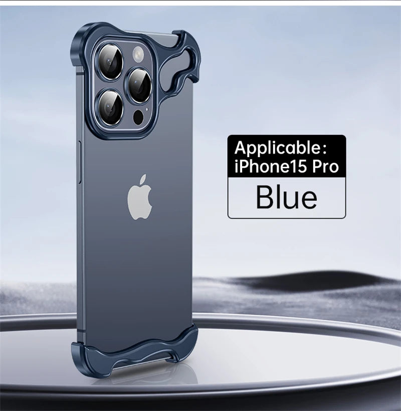Luxury Alien Metal Borderless Phone Case For iPhone 12 13 14 15 16 17 Pro Max Lens Protecti Shockproof Aluminum Alloy Back Cover
