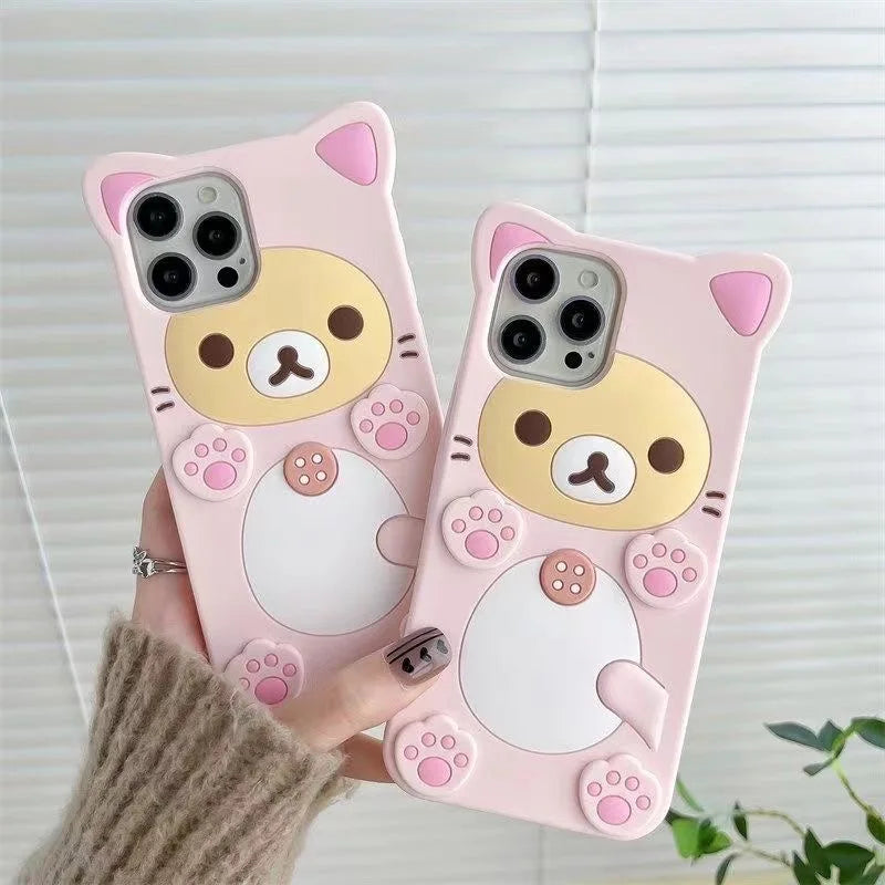 Lovely Bear Paw Pink Ears Cartoon Silicon Soft Phone Case for Samsung Galaxy A15 A14 A54 A53 S24 Ultra S23 Plus S22 S21 S20 FE