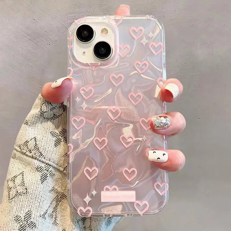 Trendy Pearl Love Heart Case For OPPO Reno 12 FS 12F 13F 13 10 11 Pro 11F 7 4G 6 5 Lite Find X3 Lite Star Chain Girl Phone Cover