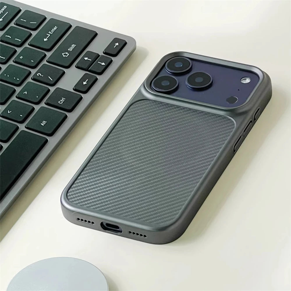 Luxury Business Carbon Fiber Pattern Hard PC Magnetic Case For iPhone 17 16 15 Pro Max For Magsafe Wireless Charging Cover Shell