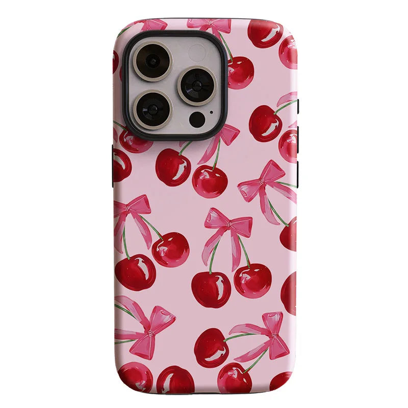Case For iPhone 17 16 15 13 12 11 14 Pro Max 7 8 Plus Mini XR XS Max 2 IN 1 Film shell Pink Cherry Bow Pattern Phone Cover