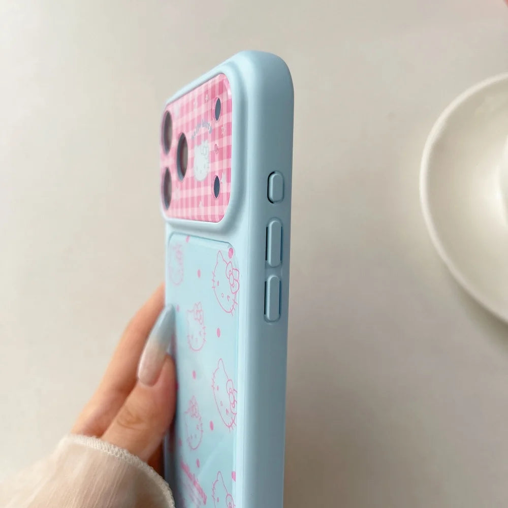 Cute Cartoon Large Window Four Colored Line KT Head Phone Case For iPhone 17 16 15 14 Pro Max Shockproof Protective Soft Cover