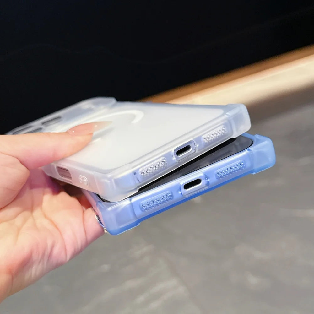 Square Angle AntiFall For Magsafe Phone Case For iPhone 17 Air 16 15 14 13 Plus Pro Max 17ProMax Ice Mist Magnetic Charge Cover