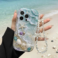 Beach Seashell Starfish Pattern Phone Case For iPhone 17 16 15 14 13 12 11 Pro Max 16E 17E With Lanyard Clear Wavy-edge Cover