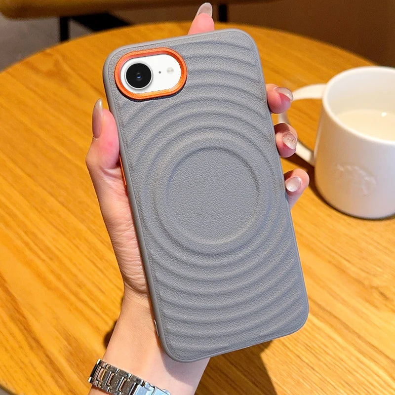 For iphone 17E 16E Case Magnetic Metal Alloy Camera Protection Independent Buttons Vegan Leather Case Cover