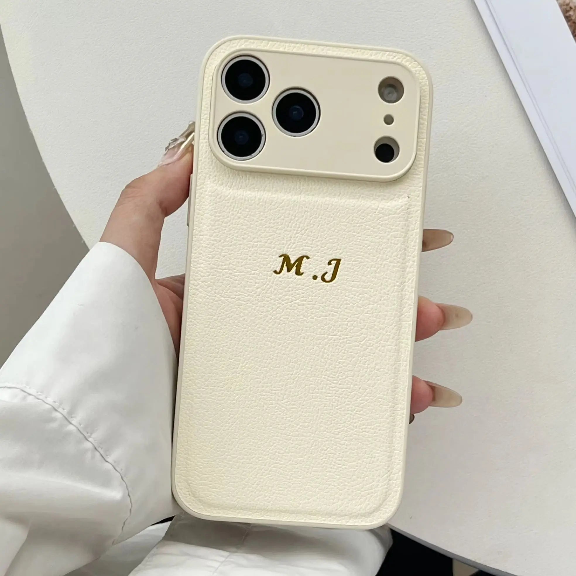 Personalized Letters Faux Leather Phone Case For iPhone 17 16 15 14 13 Pro Max Plus Air Custom Name Hot Gold Foil Embossed Cover