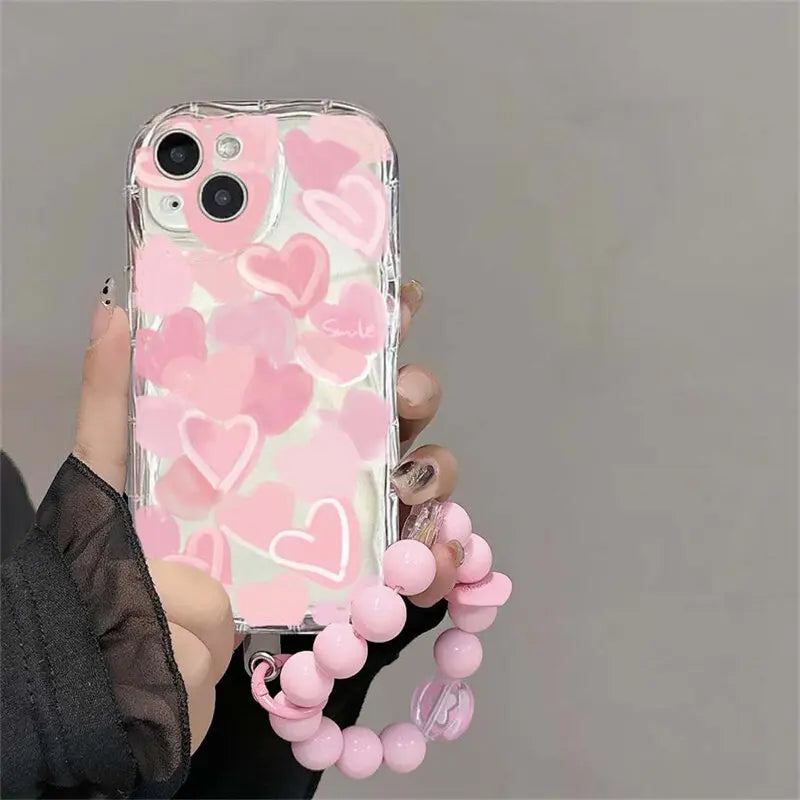 Flower Bow Chain Holder Phone Case For Samsung Galaxy S25 Ultra S24 S23 S22 S21 Ultra Plus S24 FE A55 A06 A35 A12 Casing Floral