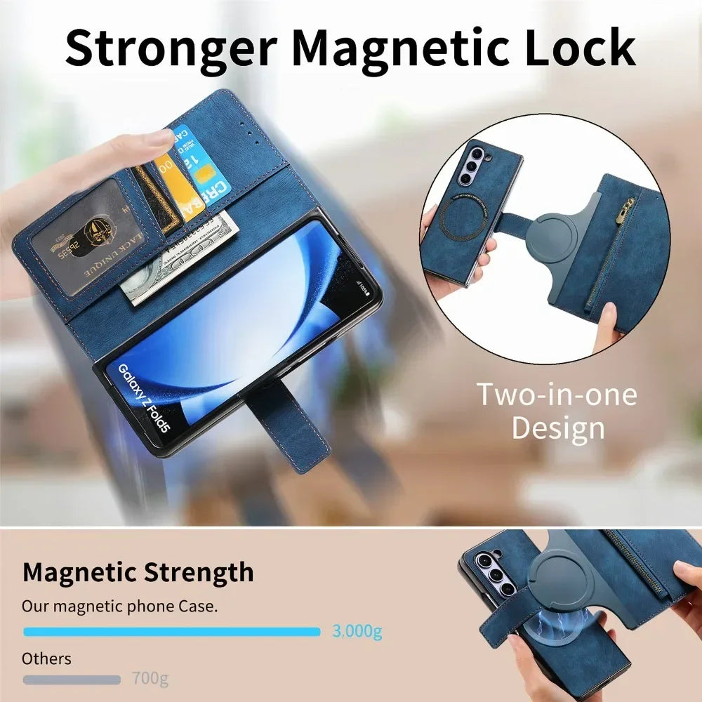 2 in 1 Detachable Zipper Cards Solt Wallet Phone Case for Samsung Galaxy Z Fold 7 6 5 4 3 Fold7 Fold6 Fold5 Fold4 Leather Cover