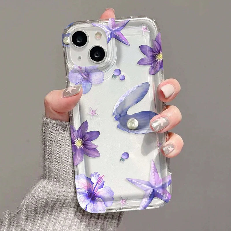 Pink Tropical Flower Starfish Shell Patterns Airbag Phone Case For iPhone 17 16 15 14 13 12 11 Pro Max XS XR 7 8 Plus 16E Cover