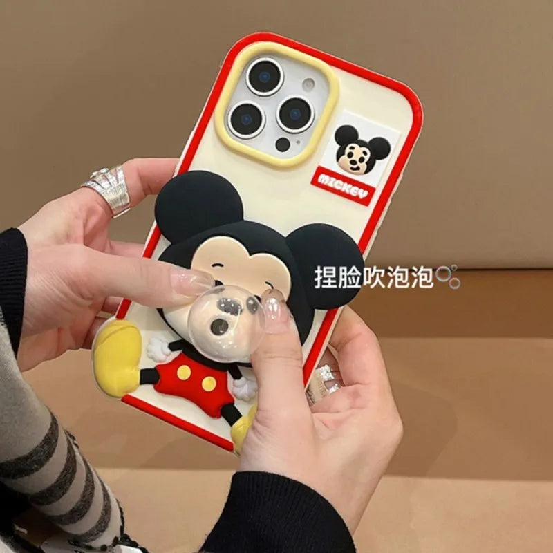 For iPhone 17 16 15 13 14 12 Pro Max Cute Cartoon Stitch Mickey Mouse Lotso Soft Silicone Bubble Blowing Protective Cover