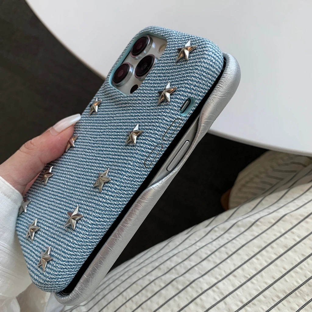 Advanced Stereoscopic Metal Stars Cowboy Pattern Leather Shockproof Protective Cover Case for iPhone 17 16 15 14 13 Pro Max
