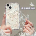 Korean Cute 3D Butterfly Bracelet Chain Phone Case For IPhone 15 16 17 Pro Max 14 11 13 12 Mini Plus 16E 17 Air Wavy Clear Cover