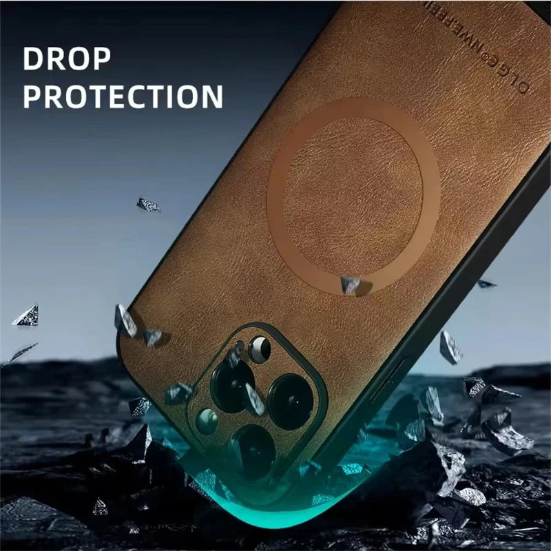 Leather For Magesafe Phone Cases For iPhone 17 13 12 11 Pro Max 17 Air 16E Wireless Charging Case For iPhone 16 15 14 Plus Cover