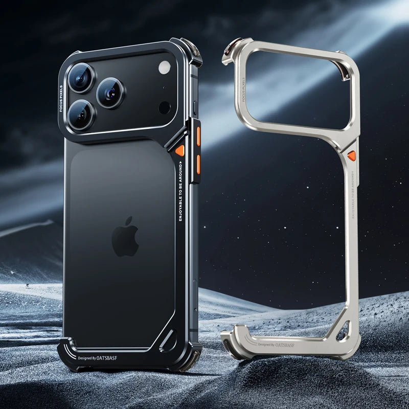 Oatsbasf 9-Shaped Phone Case for iPhone 17 Pro Max/17 Pro with Hidden Stand Metal Frameless Magnetic Minimalist Shockproof Cover