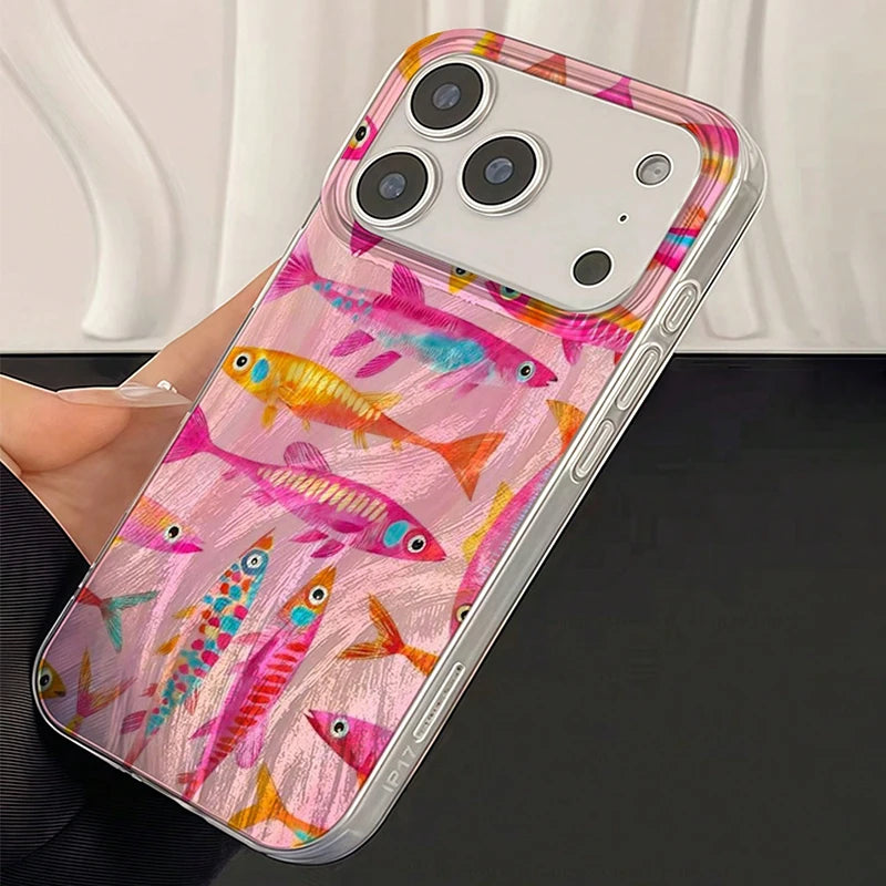 Ocean Minimalist Fish Pattern Phone Case For iPhone 17 16 15 14 Pro Max 13 12 11 7 8 Plus 16E 17E XS X XR Shockproof Back Cover
