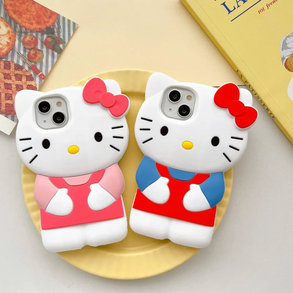 Original Bowknot Kitty Cat 3D Silicone Soft Phone Case For iPhone 17 13 11 Pro Max 16 15 14 Plus 12 Mini 7 8 X XR XsMax Cover