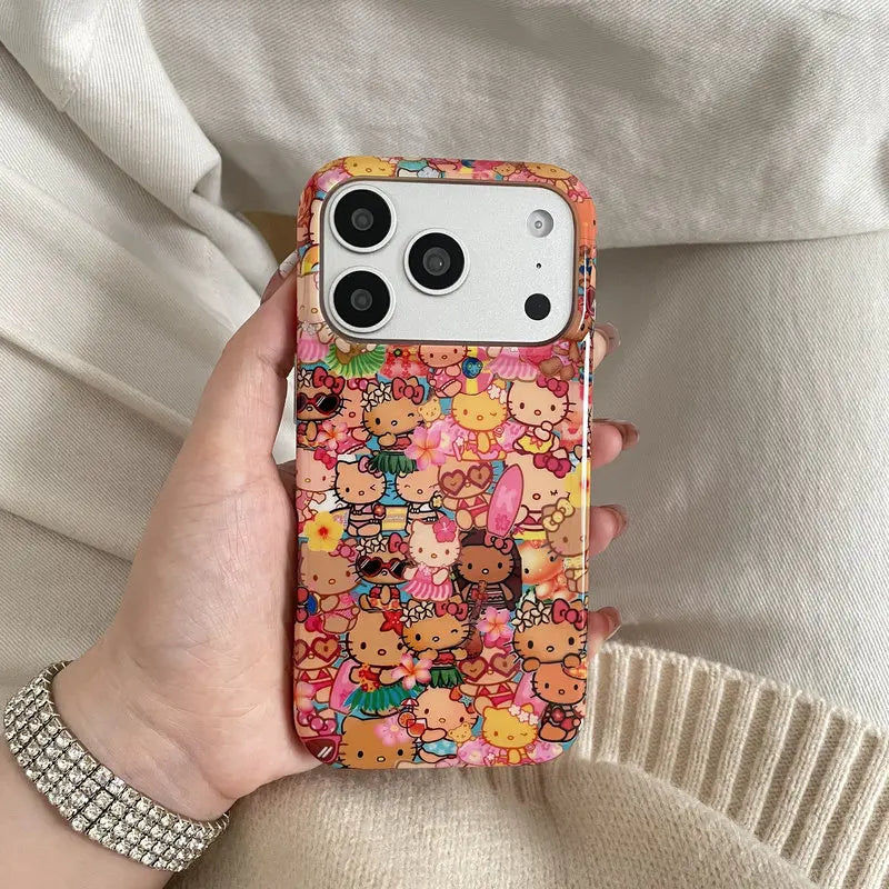 Fashion Cute Cartoon Sanrio Hello Kittty Summer Hawaii Phone Case For iPhone 17 Pro 16 15 14 Pro Max Shockproof Hard Cover