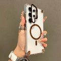 Luxury Transparent Case For Samsung Galaxy A56 A36 A16 A17 A26 S25 S24 S23 Ultra Plus FE For Magsafe Wireless Charge Stand Cover