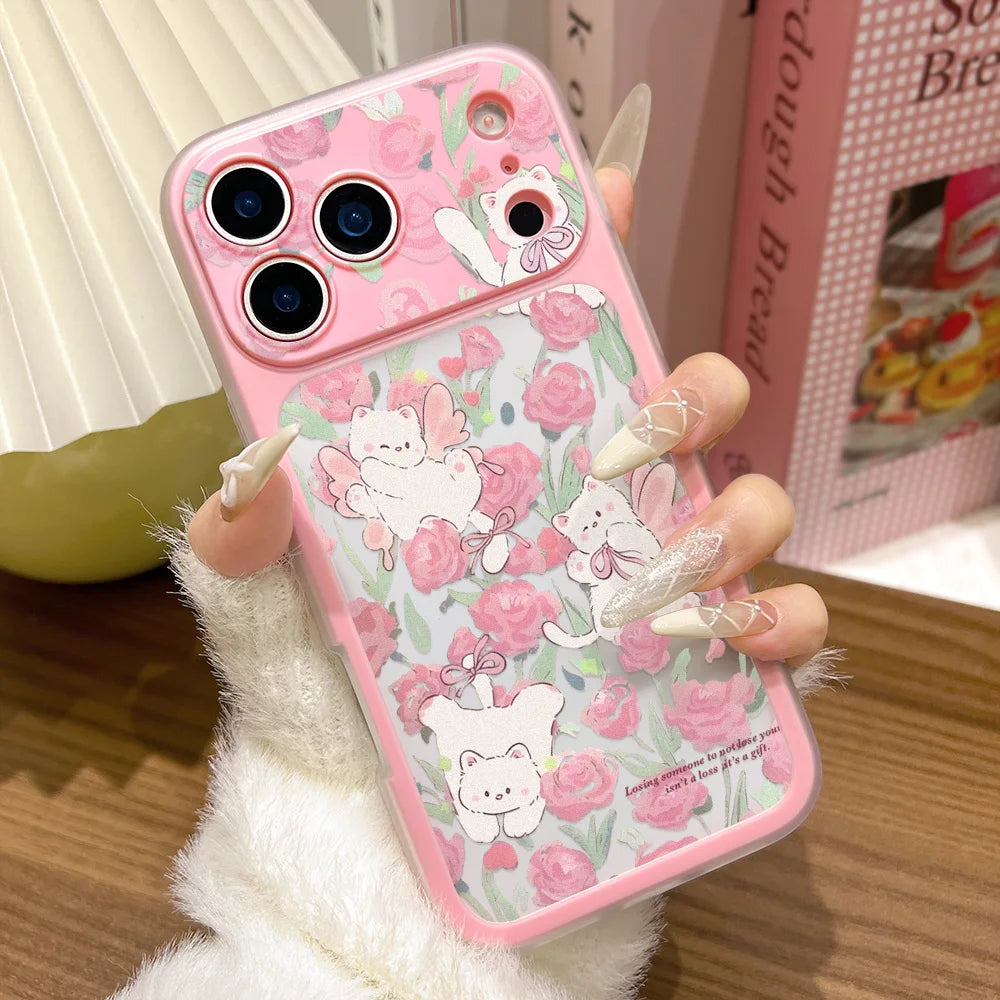 2 in 1 Jelly Pink Flower Case For iPhone 17 Pro Max Air 16 15 14 Pro Max 13 Promax Transformed Into 17 Hard Plastic Cover Fundas